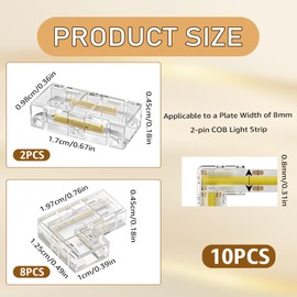 Domicubes Led Streifen Verbinder Set, 2 Stück Transparente Mittelverbinder und 8 Stück L-Shaped Connector Kit 2 Polig 8mm LED Strip Verbinder Lötfrei Steckverbinder Set 12V 24V COB LED Eckverbinder