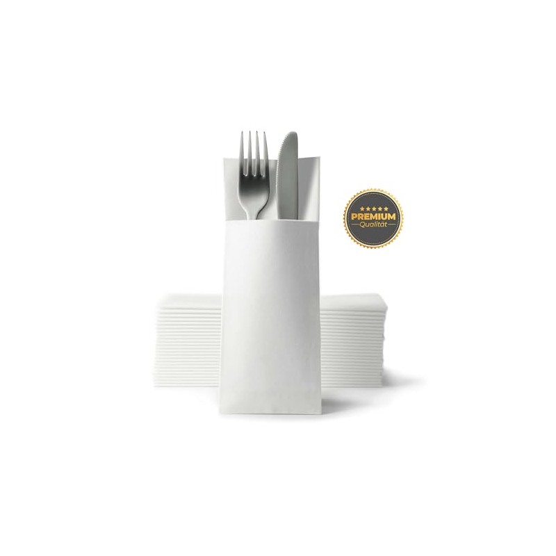 Airlaid 50 White Cutlery Napkins, Cutlery Pockets with Napkin 32cm