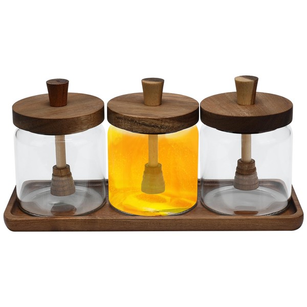 13oz Honey Pot Set,Glass Honey Jars with Dipper, BPA-Free Honeypot