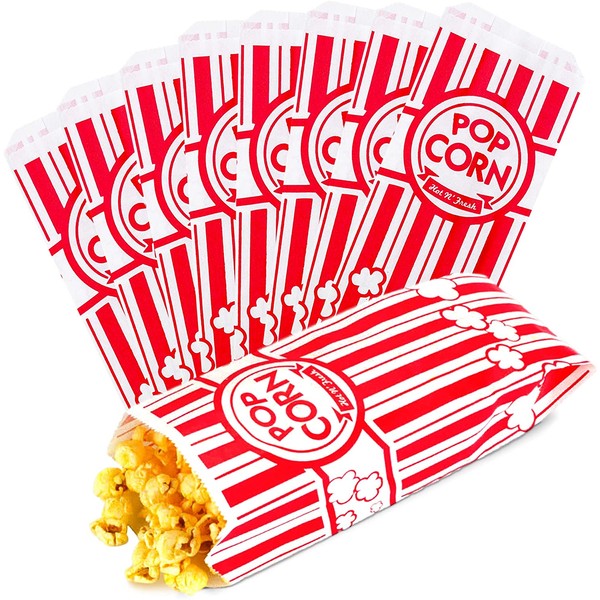 [250 Pack] Popcorn Bags 2 oz - Disposable Paper Popcorn Container, Red and White Striped Leak Proof Flat Bottom for Movie Night Snacks, Concessions, Birthday Party, Circus Carnival Decorations