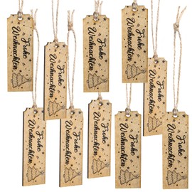 Logbuch-Verlag 10 Merry Christmas Text Pendants Christmas Pendant Gift Tags Vintage Wood Black Natural