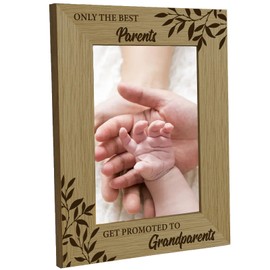 CREATCABIN Grandparents Photo Frame Wood Picture Frames Only the Best Parents Get Promoted to Grandparents Picture Frame Memorial Tabletop Keepsake for Grandma Grandpa Gifts Desk Decor 6x8 Inch
