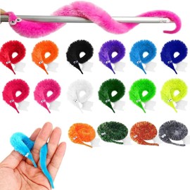BEANPRECOY 16PCS Magic Worm Toys, Cat Toy, Colour Invisible Twisty Caterpillar, Fuzzy Worms on Strings Trick Toys, Wiggly Twisty for Party Supplies and Teasing Cats