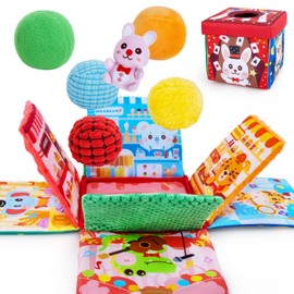 beetoy Sensory Activity Cube, Montessori Infant Toys with Textured Sensory Balls, Early Learning Travel Toys for Fine Motor Skills, Perfect Newborn Boy and Girl Gift