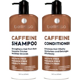BELLISSO Caffeine Shampoo and Conditioner Set - Volumizing Products for Women and Men - Thickening, Volume Boosting Formula for Thinning and Fine Hair - Sulfate Free, No Parabens - Hydrating, Salon Grade