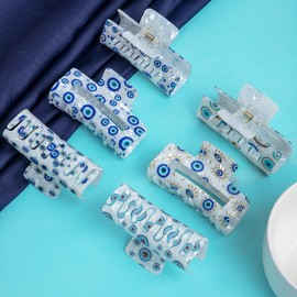 Radhu & Kabby Evil Eye Clutchers for Women | Stylish Claw Clips in Blue & White | Evil Eye Hair Accessory for Women | Anti-Slip, Stylish & Durable | Medium Size | Pack of 2