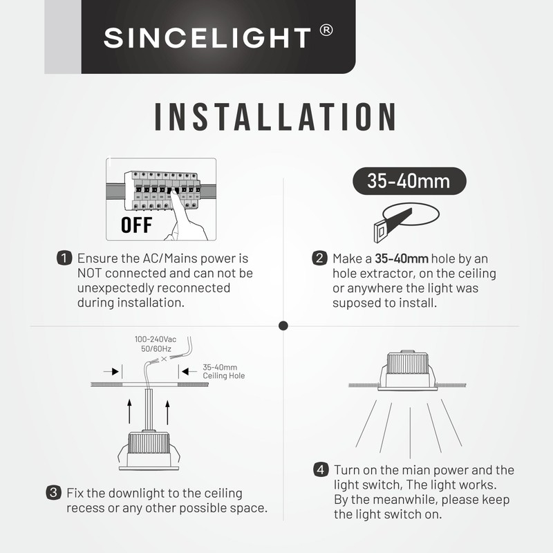 SINCELIGHT Mini Recessed Spotlight,Small Downlight for 35-40mm Ceiling Hole,Cabinet,Showcase, MR11