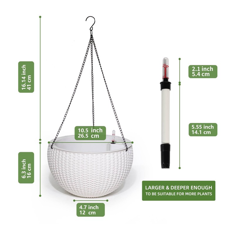 Dexceder 10.5 Inch Large Self Watering Hanging Planters Indoor Outdoor,
