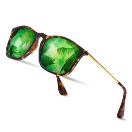 SUNGAIT Classic Square Frame Sunglasses Retro Style for Men Women (Tortoise Frame/Polarized Green Mirror Lens, 54) Composite Frame 1509PGHPKLV