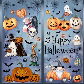 Mooisco 8 Sheets Halloween Window Clings Decorations for Glass 102 PCS Spooky Happy Halloween Static Stickers Removable Holiday Window Decals Decorations for School Shop Home Office Indoor Party