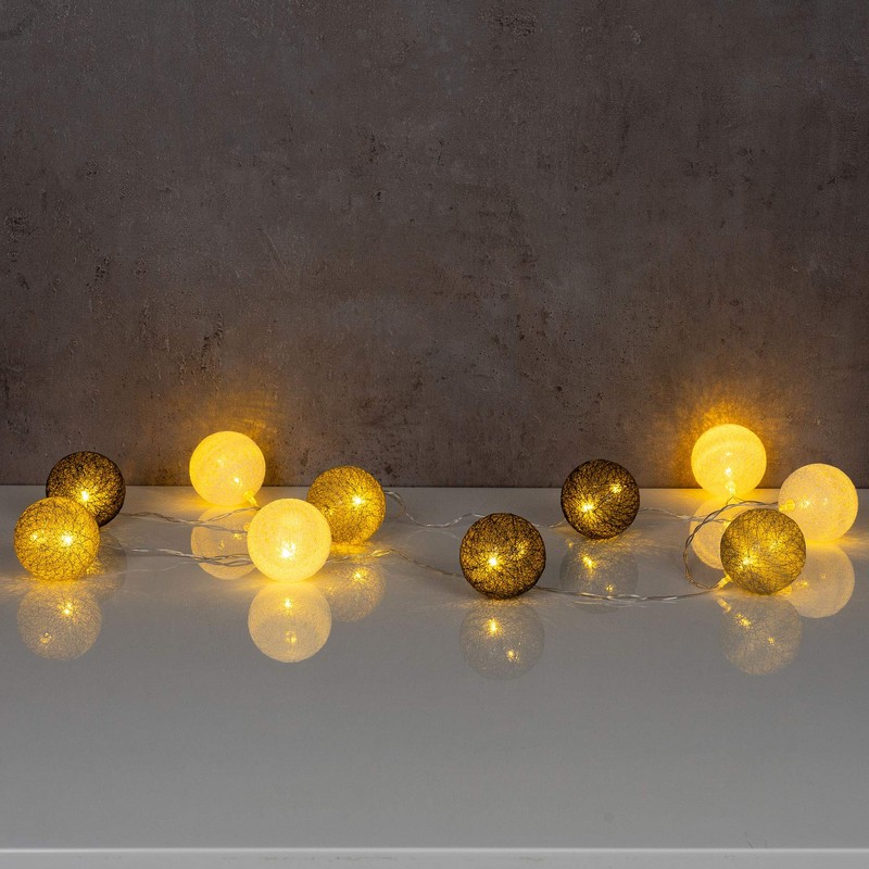 levandeo levandeo 10er Lichterkette LED Kugeln Lampions Baumwolle Grau Wei?