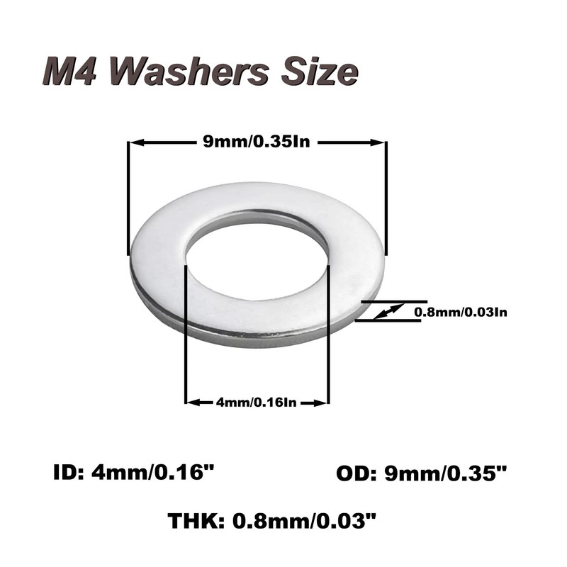 Fajoeda 120 arandelas planas de acero inoxidable M4 304 para