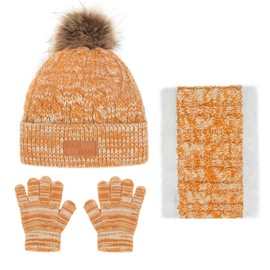 Baynetin 3Pcs Kids Winter Beanie Hat Scarf Gloves Set for 2-8 Years Old Boys Girls. Winter Accessories Sets for Children Outdoor Sports, Knit Thick Warm Fleece Lined Thermal Sets (Yellow)