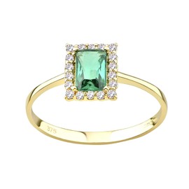 Old English Jewellers 9ct Yellow Gold Emerald Cut Green Emerald Ring size J K L M N O P Q R S (J)
