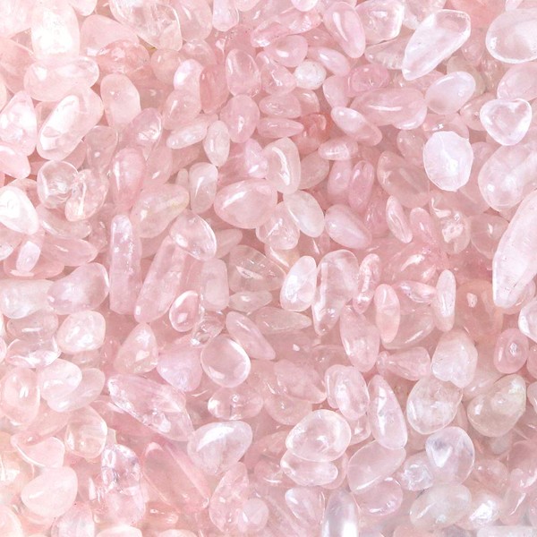 JOHOUSE Rose Quartz Crystals, Pink Pebble Rose Quartz Chips Tumbled Pink Crystal Stone Irregular Shaped Stones for Fish Tank Vase Filler Decorations, 1 Pounds(Approx 800)