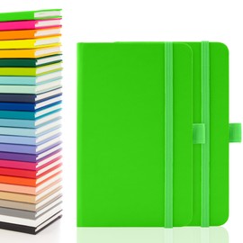 Notes London Eco 2 x A6 Notebook with Lined Pages, Pen Loop, Ribbon, Date Marks and Paper Pocket, Pocket Hardback Journal, Note, sustainably sourced paper (Neon Green)