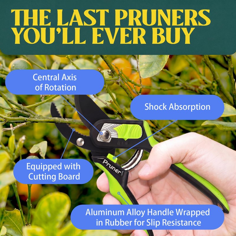 GARDENWORK 8" Professional Pruning Shears with Sharp SK5High-Carbon Blades,Garden Shears