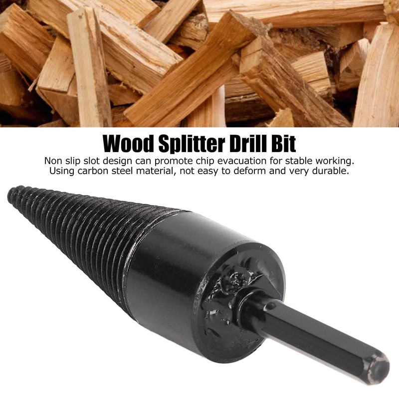 Firewood Drill Bit Wood Log Splitter Carbon Steel Cone Hex