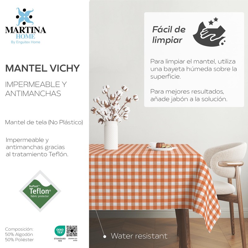 Martina Home TEFLONATED TABLECLOTH MADE Vichy Orange 180X140 CM