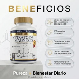 Healthy Superfoods Citrato De Magnesio Premium 500mg 100 Capsulas Sabor Natural