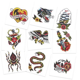 Vintage Temporary Tattoos / 2 style packs to choose from/American Traditional or Old School Hawaiian/Removable (American Traditional 9pk)
