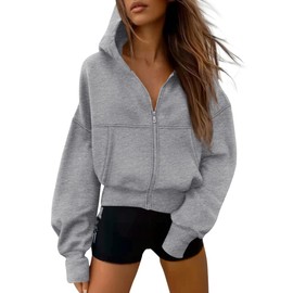 PRETTYGARDEN Women's Zip Up Y2K Hoodies 2025 Fall Fashion Long Sleeve Hooded Fleece Sweatshirts Casual Jacket Winter Clothes (Grey,Medium)