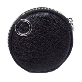 BAWAKO Round Leather Coin Purse – Key Pocket Coin Purse for Cards Change and Small Things, Coin Bag with Carabiner, Coin Purse Coin Purse Coin Purse Coin Purse Change Wallet, black, Wallet