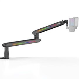 IXTECH RGB Low Profile Boom Arm for Mic, Adjustable Microphone Arm Stand with Desk Mount Clamp, Rotatable Microphone Boom Arm Mic Stand with Cable Management for Podcast Streaming Gaming Studio (Blck)