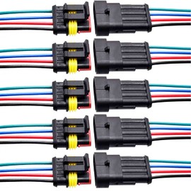 ZUOZE 5 Kit 4 Pin Car Connector Waterproof Electrical Connector, Male and Female Way 18 AWG Wire Harness Plug Socket Kit for Truck, Motorcycle, Boat and Other Wire Connection