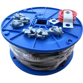 Dog Run Aerial Overhead Trolley - Heavy Cable for Small to X-Large Dogs Tie Out Runner (250 ft)