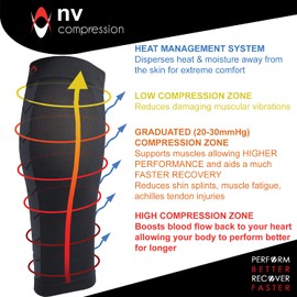 NV Compression 365 Footless Compression Socks - Calf Support Compression Calf Sleeves - for Sports, Running, Cycling, Triathlon, Crossfit, Gym, Tennis, Black / Steel