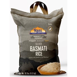 Rani Silver White Basmati Rice Extra Long Aged 10-Pound Bag, 160oz (10lbs) 4.53kg ~ All Natural | Gluten Friendly | Vegan | Indian Origin | Kosher | Export Quality