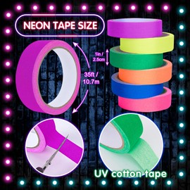Whaline 6 Colors Neon Gaffer Cloth Tape Fluorescent Rainbow Color UV Blacklight Tape Neon Duct ReflectiveTape for UV Party Theatres Staged Dark Areas(1 inch x 34.8 feet)