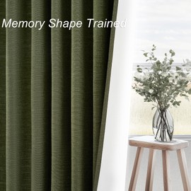 Topfinel Olive Green Linen Blackout Curtains 84 Inch Long for Living Room,Pinch Pleated Drape with Hooks Back Tab Boho Decor, Olive Forest Loden Full Black Out Curtains for Bedroom