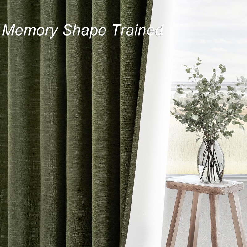 Topfinel Olive Green Linen Blackout Curtains 84 Inch Long for