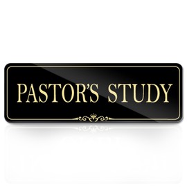 9x3 Inch Pastors Study Door Sign Acrylic Self-stick Wall Signage (Royal Black)