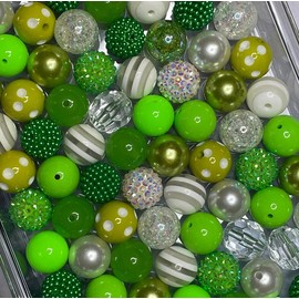 Green Mix - 20mm Bubble Gum Bead Mixes, Chunky Bead Mixes bubblegum beads - Quantity: 10 Beads