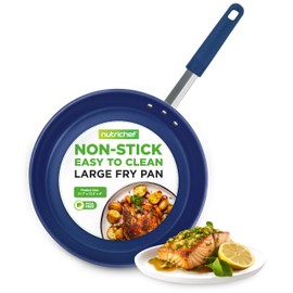 NutriChef f 12" Large Fry Pan - Large Skillet Nonstick Frying Pan with Silicone Handle, Ceramic Coating, Blue Silicone Handle, Stain-Resistant, And Easy To Clean, Professional Home Cookware