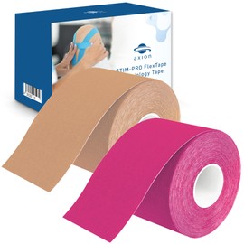 Kinesiology Tape Uncut | 2 Rolls of Athletic Sports Tape in Pink and Beige | 16ft Length and 2'' Width per Roll | Waterproof • Skin-Friendly • Elastic | Ideal for Sports | axion