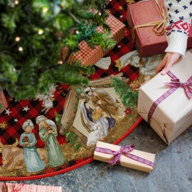 Christmas Tree Skirt 48 Inch Buffalo Plaid Tree Skirt Red and Black Plaid Gnome Xmas Decorative Tree Mat Rustic Christmas Decorations for Home Office Winter Holiday Party Decor