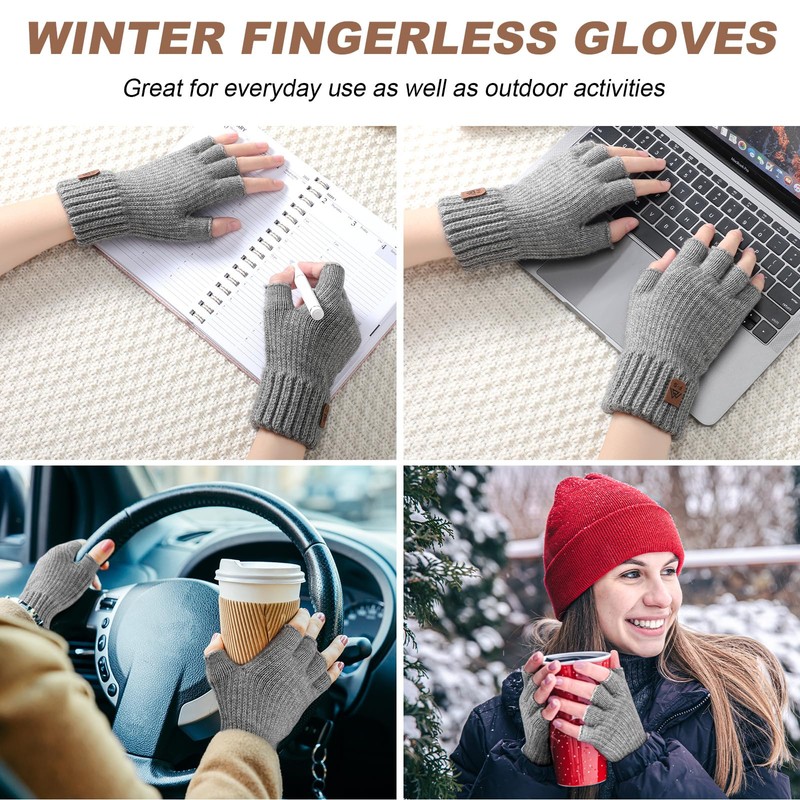 fauson Fingerless Gloves for Women -Winter Gloves Men Fingerless Glove