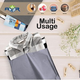 AKAR - 60 Mixed Mailing Postal Self-Seal Closure Plastic Bags Envelopes for Posting Clothes, Postal, Packaging, Shipping Tempered Proof, Secure Medium Postage Sizes Grey