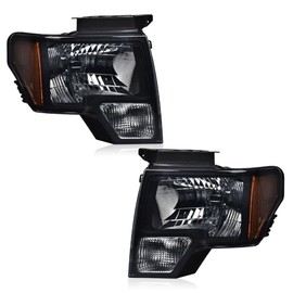 GRAND ORANGE Headlights Compatible with 2009-2014 Ford F150 Driver & Passenger Side Headlamps Smoke Lens Black Housing Amber Reflector DL3Z13008A FO2502289