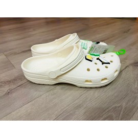 Crocs Unisex Classic Clog Shoes, M 9.0 / W 11, Chalk, Self Care Jibbitz Included