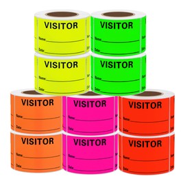 Aleplay Visitor Pass Stickers Name Identification Tag Labels Writable 2×3 Inch Fluorescent, 2 Rolls Per Color, 10 Rolls Total 3000 Stickers