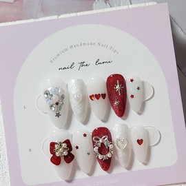 Holly Love Christmas ❤️ Handmade Nail Tips - Long Ballerina / 홀리 러브 크리스마스 ❤️ 수제네일팁 - 롱발레리나