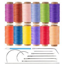 12 Multicolor Round Waxed Thread, 0.45mm Thin and Stiff Wax Strings, 110 Yards/Spool, Polyester Waxed Cord for Fine Leather Sewing, Binding, Crafting, Bracelets and Micro-Macrame Jewelry Making