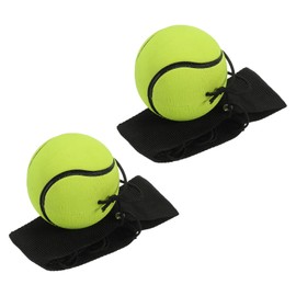 PATIKIL 1.9" Sports Wrist Balls Set of 2 Tennis Rubber Rebound Wristband Balls with Exercise String Fluorescent Yellow