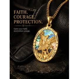 Grmdit St Michael Pendant for Men 925 Sterling Silver Saint Michael Necklace Golden Plated Archangel Michael Medal Jewelry Gifts for Men Women