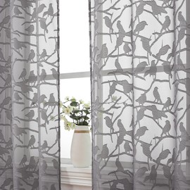 OVZME Anji Charcoal Grey Sheer Curtains 54 Inches Long 2 Panels Set for Living Room, Light Filtering Privacy Textured Bedroom Curtains Rod Pocket Top, Clip Semi Sheer Farmhouse Window Drape, W38 x L54
